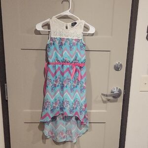 Kids Chevron Floral Dress - Blue and Pink